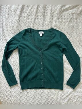 Ann Taylor LOFT Teal Green V-Neck Button Cardigan